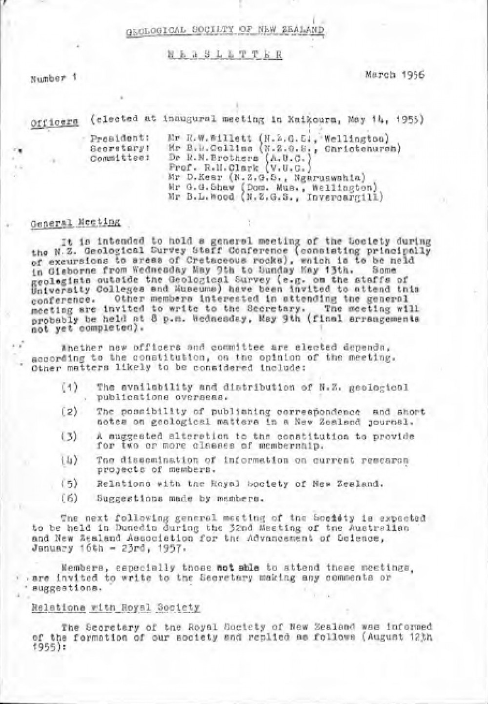 1 1956 03 Geological Society of New Zealand Newsletter
